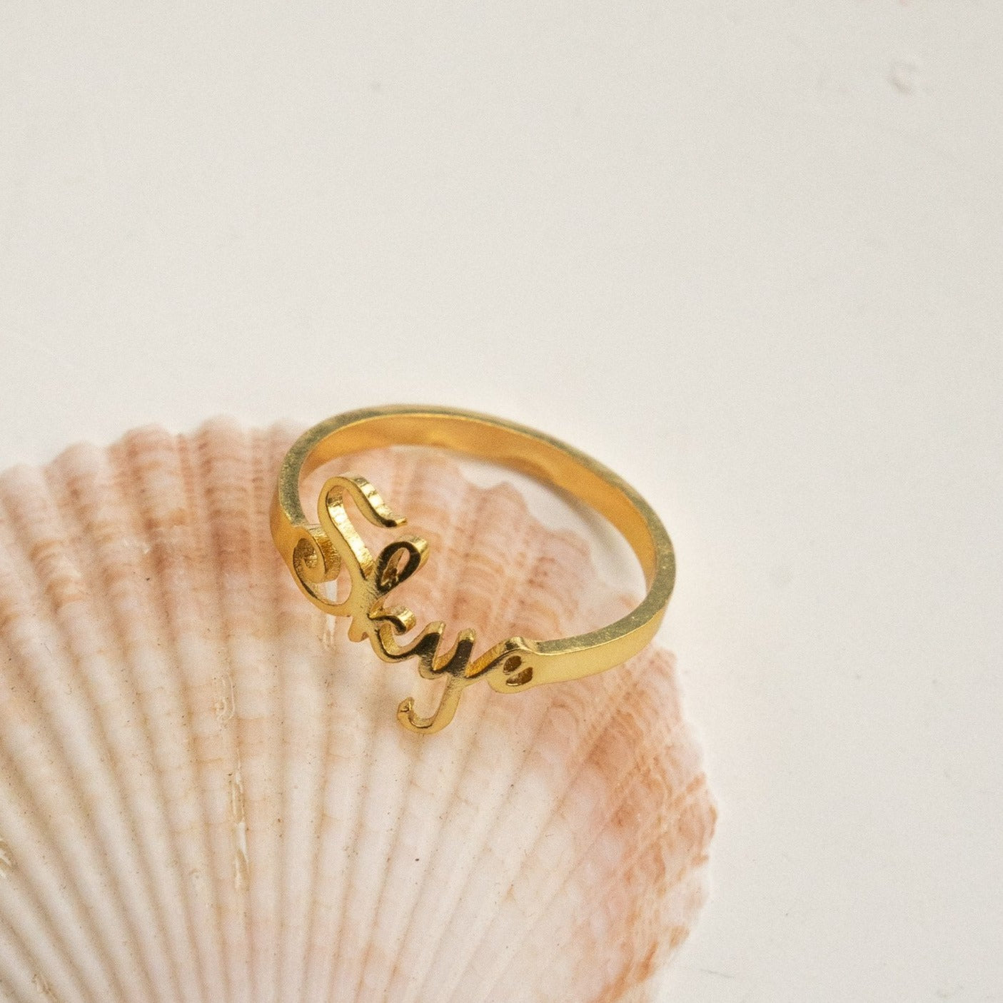 Custom Ring, Sterling Silver Letter Ring, 18k Gold Plated | EWOOXY