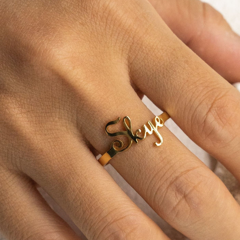 Custom Ring, Sterling Silver Letter Ring, 18k Gold Plated | EWOOXY