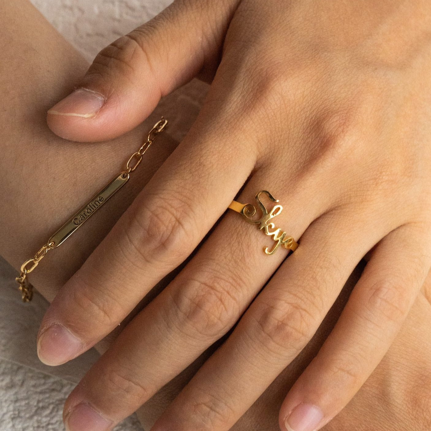 Custom Ring, Sterling Silver Letter Ring, 18k Gold Plated | EWOOXY