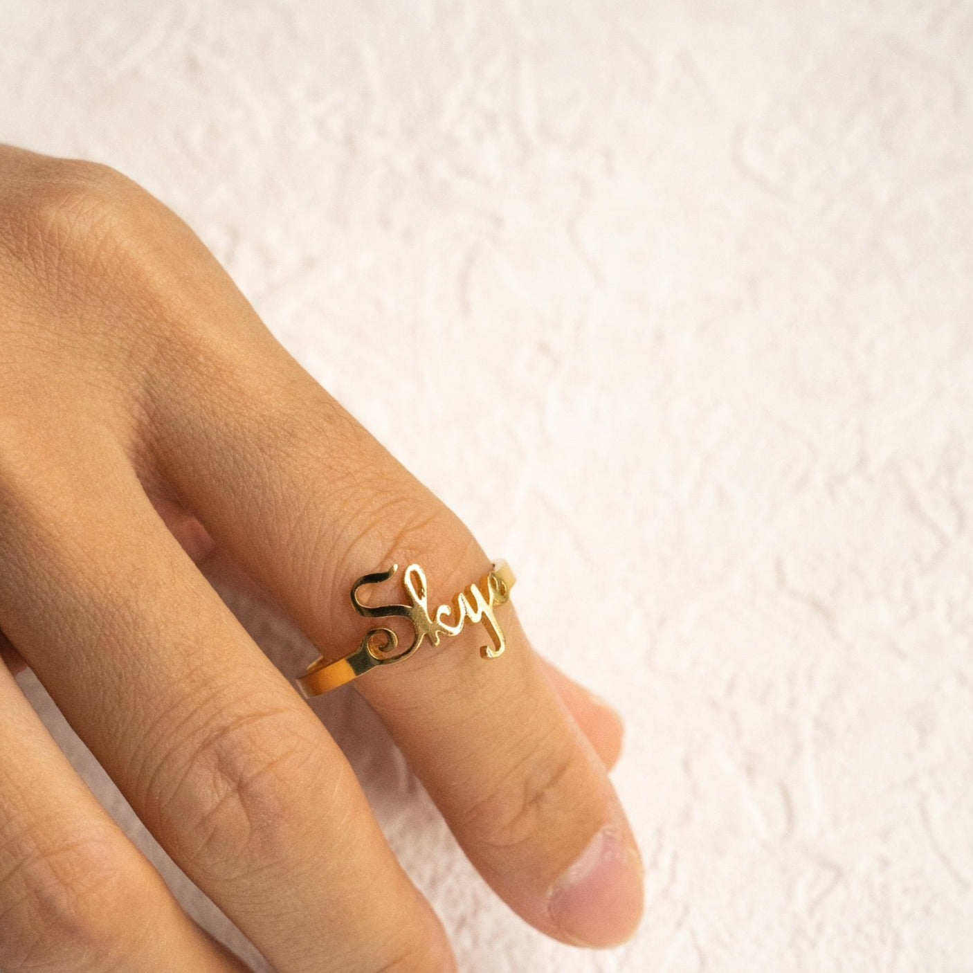 Custom Ring, Sterling Silver Letter Ring, 18k Gold Plated | EWOOXY