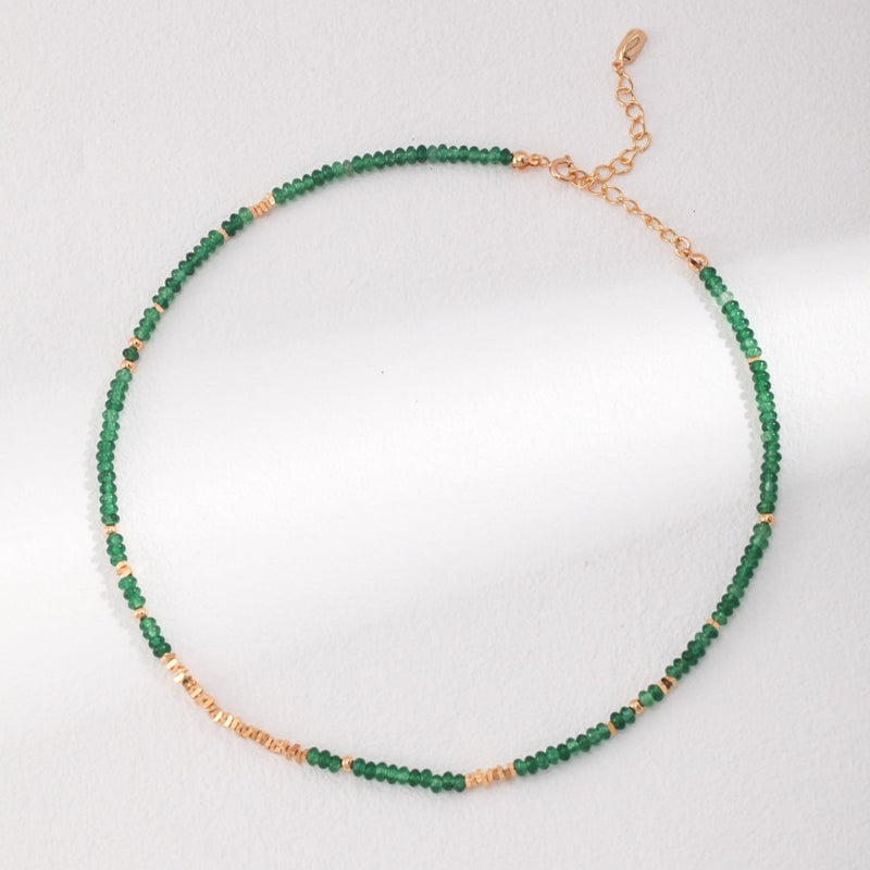 Sterling Silver Necklace with Green Aventurine, Layered Necklace | EWOOXY