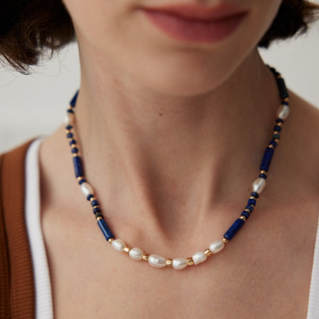 Lapis Lazuli Jewelry, Real Pearl Necklace, Layered Necklace | EWOOXY