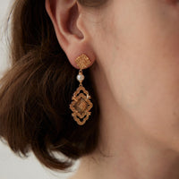 Pearl Earrings, Flower Earrings, Dangle Earrings | EWOOXY