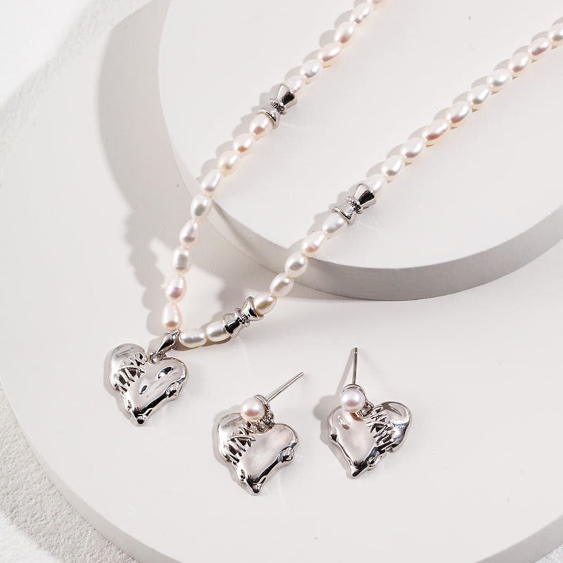 Sterling Silver Necklaces, Silver Heart Necklaces with Pearls | EWOOXY