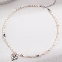 Sterling Silver Necklaces, Silver Heart Necklaces with Pearls | EWOOXY