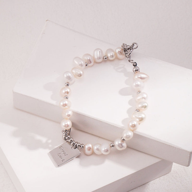 Bracelet with a Pearl, Pearl Bracelet for Women, Silver Pearl Bracelet | EWOOXY