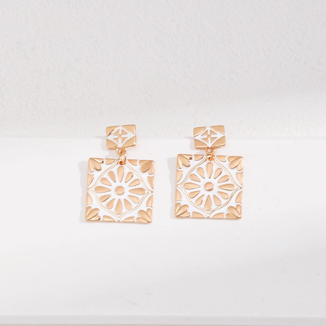 Square Earrings, Drip Earrings in Sterling Silver, Elegant Earrings | EWOOXY