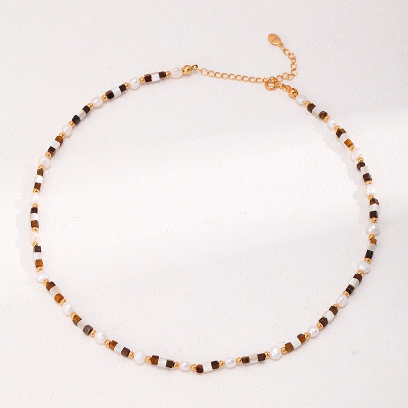 Tiger's Eye Necklace, Layered Necklace, Sterling Silver Necklace | EWOOXY