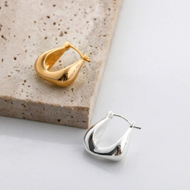 Hoop Earrings, U Shaped Sterling Silver Earrings | EWOOXY