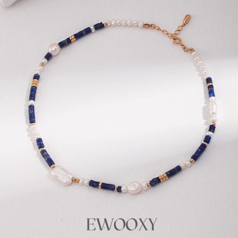 Lapis Lazuli Jewelry, Real Pearl Necklace, Layered Necklace | EWOOXY