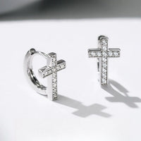 Cross Earrings, Dangle Earrings cross in Sterling Silver | EWOOXY