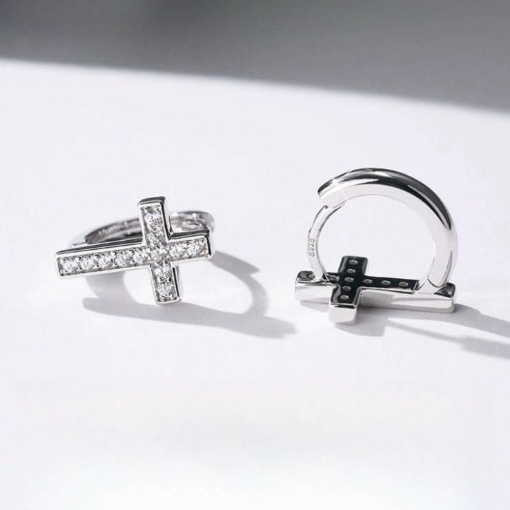 Cross Earrings, Dangle Earrings cross in Sterling Silver | EWOOXY