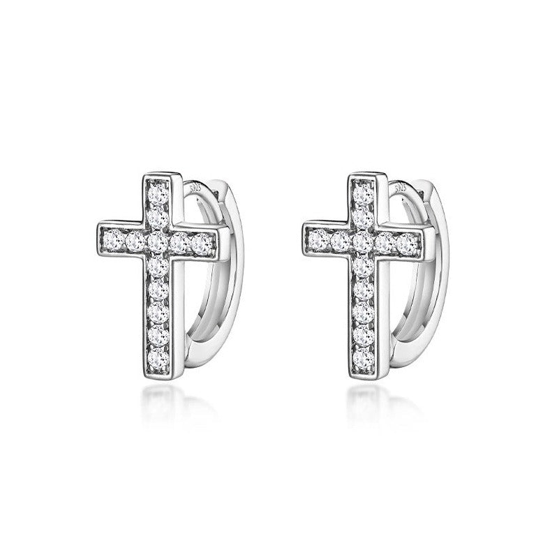 Cross Earrings, Dangle Earrings cross in Sterling Silver | EWOOXY