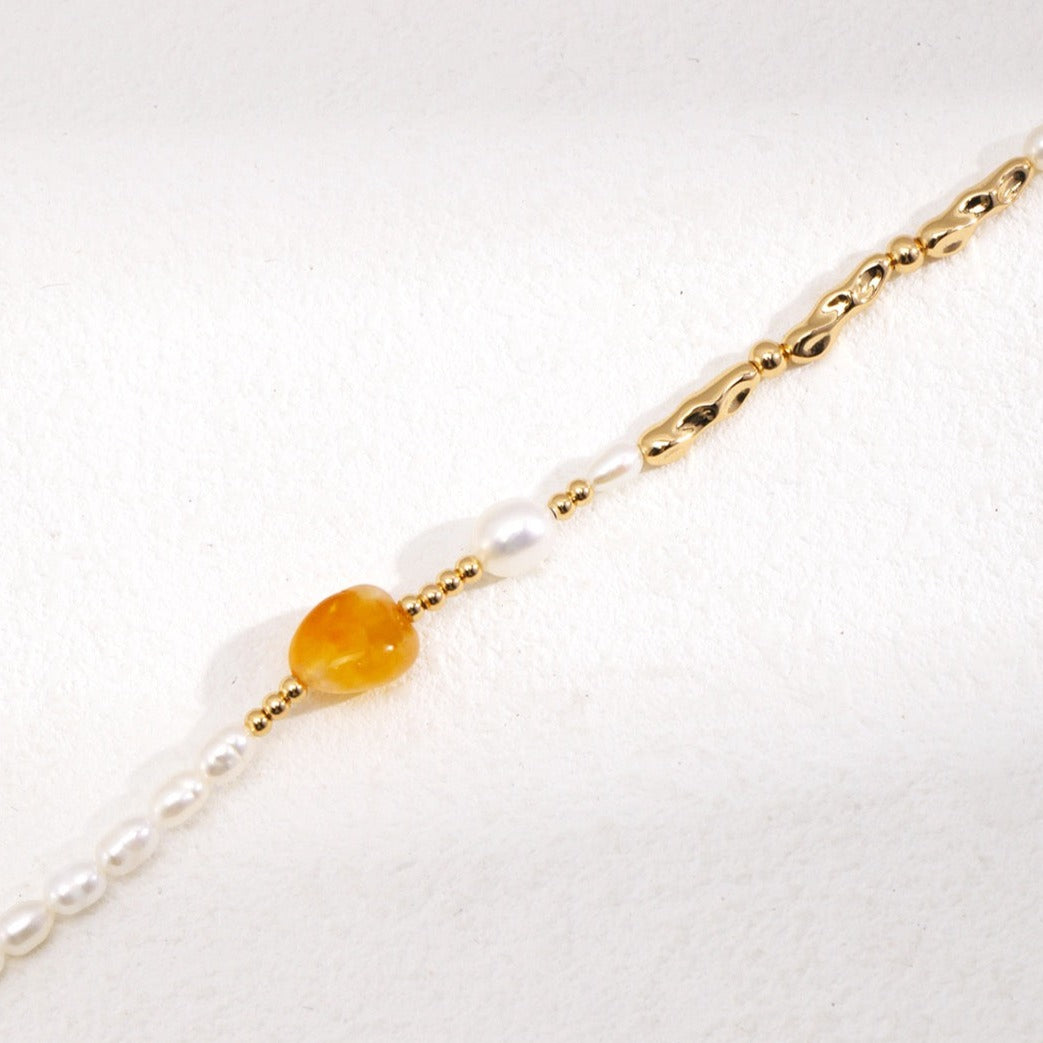 Tiger's Eye Birthstone Necklace Using June Birthstone with Real Pearl | EWOOXY