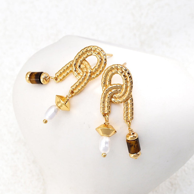 Pearl Earrings, Birthstone Earrings with Tiger Eye Stone Meaning | EWOOXY