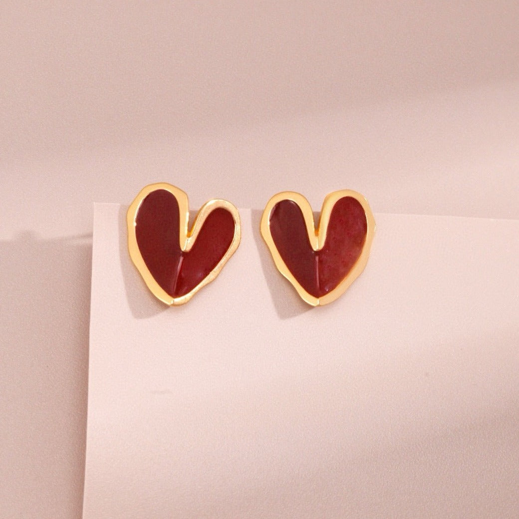 Stud Earrings for Women, Heart Gold Earrings, Sterling Silver Stud Earrings | EWOOXY