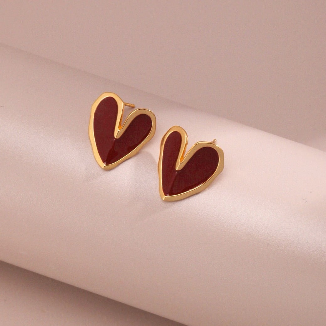 Stud Earrings for Women, Heart Gold Earrings, Sterling Silver Stud Earrings | EWOOXY