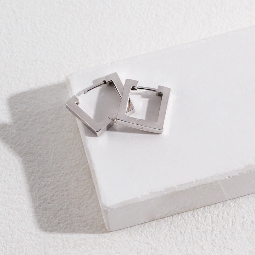 Square Earring, Sterling Silver Earring, Silver Earrings for Women | EWOOXY