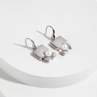 Pearl Drop Earrings, Square Earrings, Pearl Earrings in Sterling Silver | EWOOXY