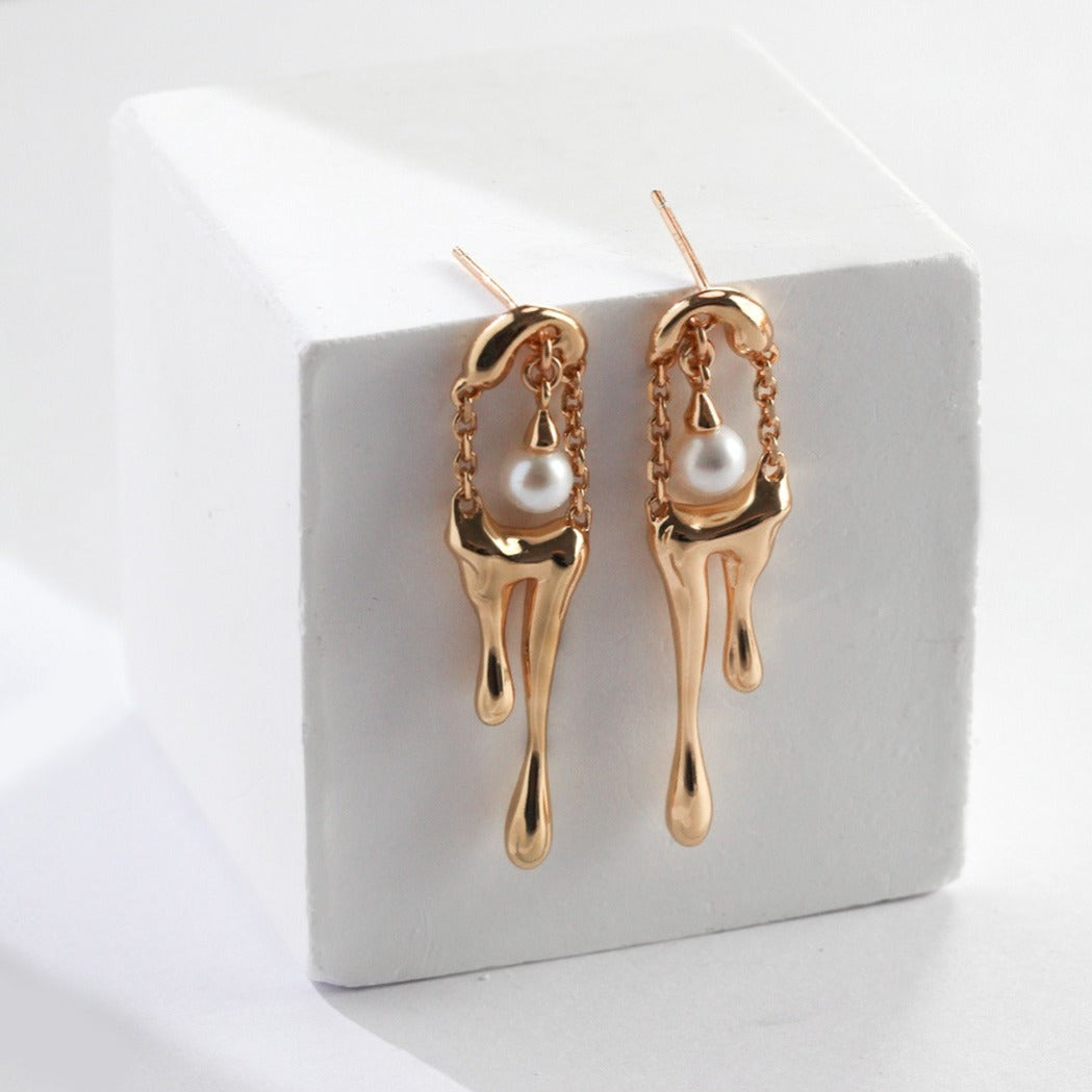 Water Drip Sterling Silver Earrings with Freshwater Pearls | EWOOXY