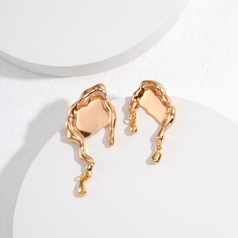 Irregular Shape Sterling Silver Earrings, 18K Gold Plated | EWOOXY