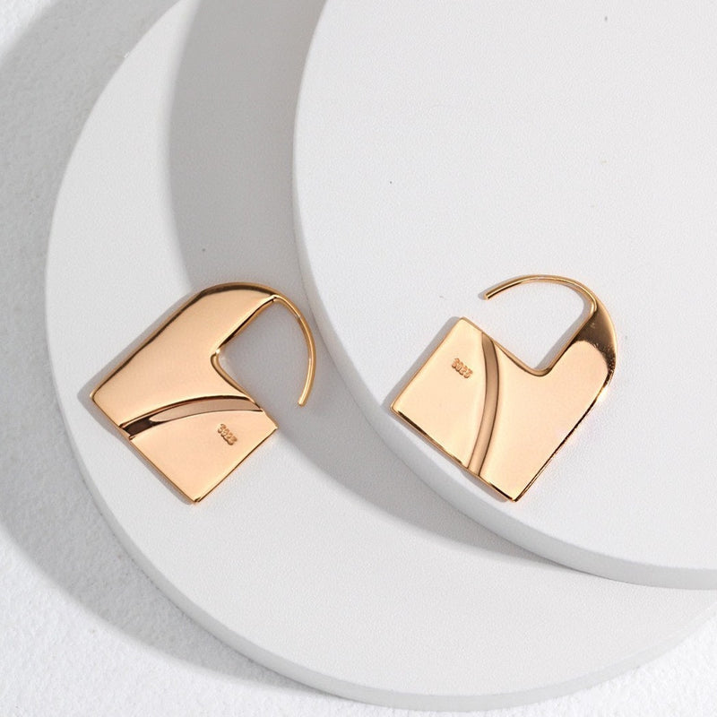 Lock Earring, Sterling Silver Earrings, 18K Gold Plated | EWOOXY