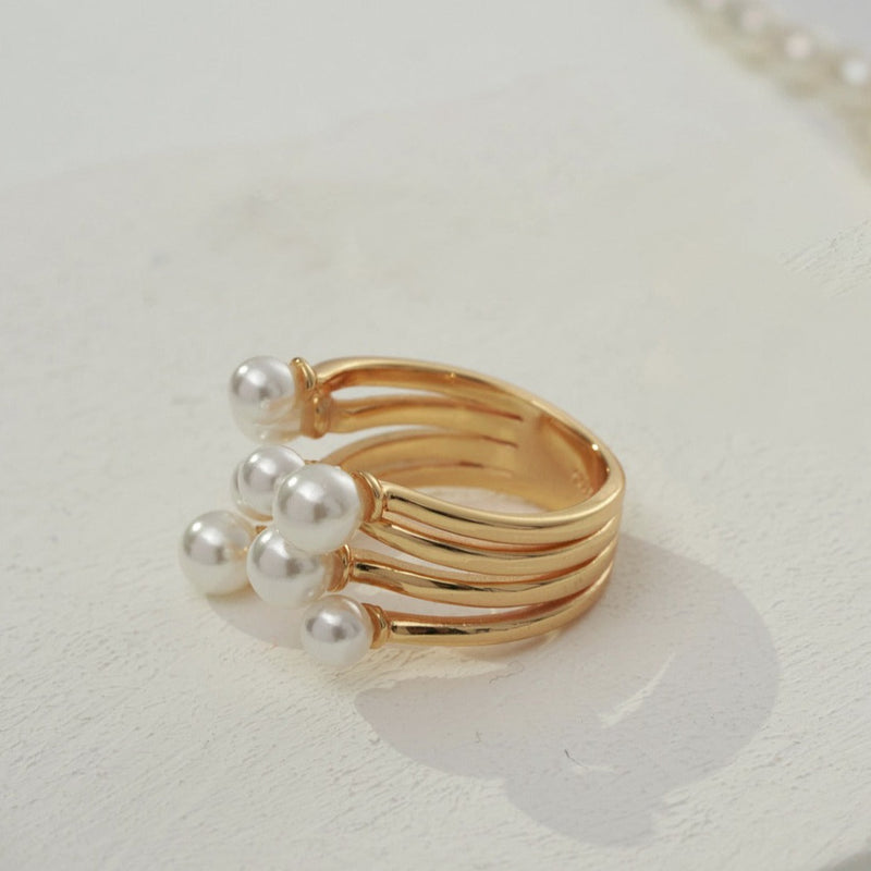 Sterling Silver Ring with Pearl Beads | EWOOXY