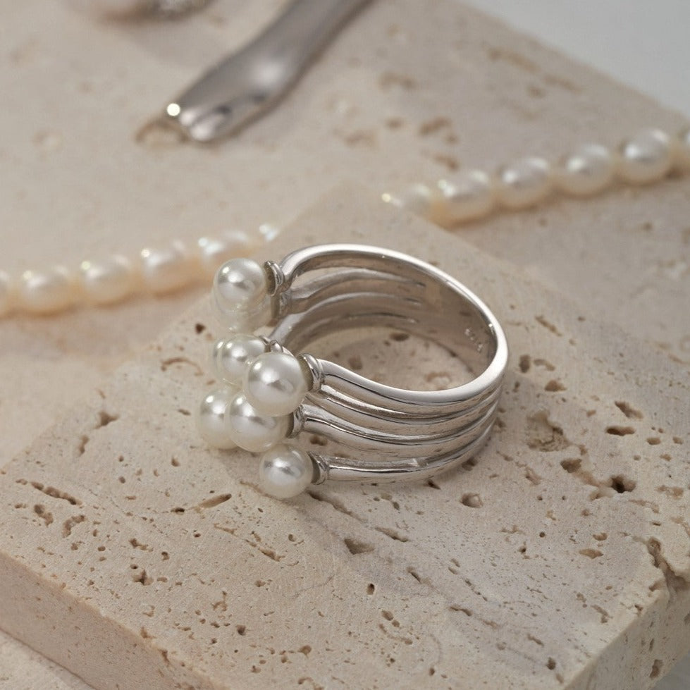 Sterling Silver Ring with Pearl Beads | EWOOXY