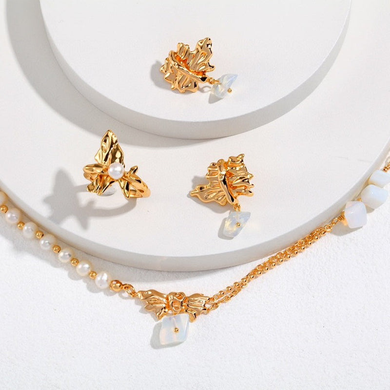 Opal Earrings in Sterling Silver,  Fabric Earrings, Gold Plated | EWOOXY