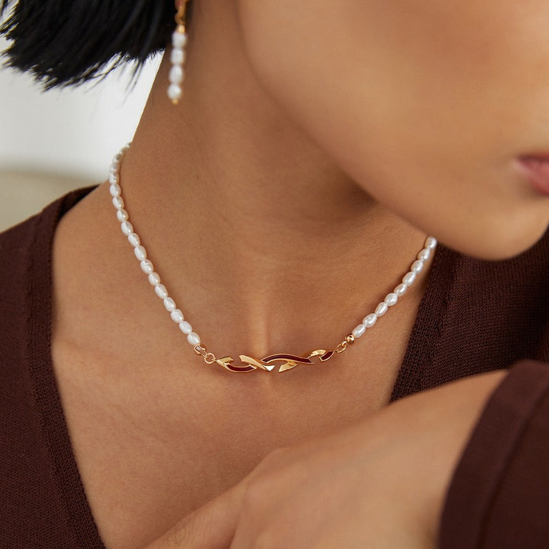 Sterling Silver Pearl Necklace, Layered Necklace | EWOOXY