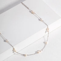 Sterling Silver Pearl Necklace, White Pearl Necklace | EWOOXY
