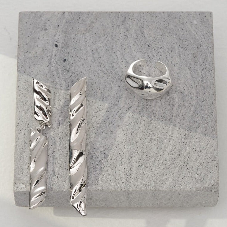 Asymmetrical Earrings, Long Earrings, Sterling Silver Earrings | EWOOXY